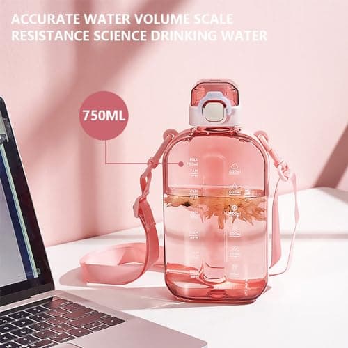 ZOYDP 2 PCS Sports Water Bottle 750ml, Flat Drinks Bottle With Adjustable Strap, Gym Water Bottle, Travel water Bottles,Leakproof water Bottles for Travel, Hiking, Camp, Picnic (Cyan+Pink) — view 4