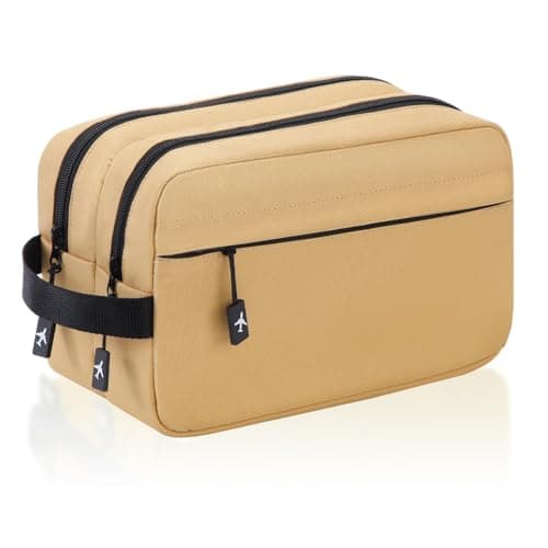 GNEGNI LIFE Toiletry Bag Carry-On Cosmetic Bag – Large Hanging Travel Toiletry Bag with 2 Zippered Main Compartments – Travel Essentials Wash Bag for Men & Women, 26 cm (Khaki)