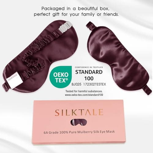 SILKTALE Mulberry Silk Blackout Adjustable Sleep Eye Mask for Men/Women Travel Plane,Burgundy — view 4