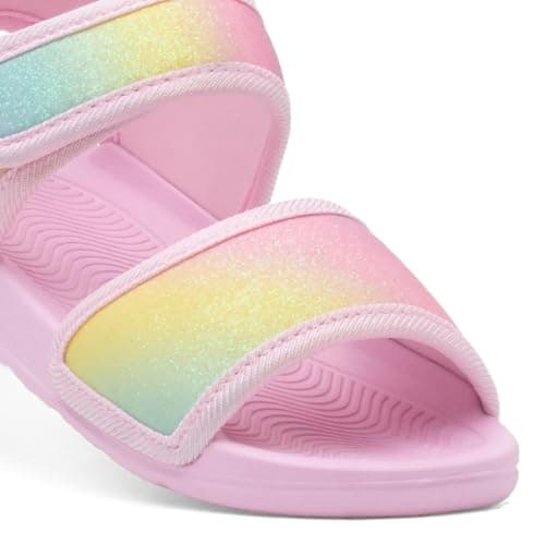 Shoe Zone - Girls Pink Easy Fasten Rainbow Glitter Flat Sandal - Size 10 Child UK - Pink — view 6
