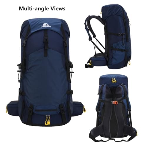 Hnayett 60L Hiking Backpack Waterproof Rucksack Large Camping Bag with Rain Cover for Men Women Lightweight Back Pack for Trekking Walking Cycling Climbing Travelling Outdoor Sports — view 6