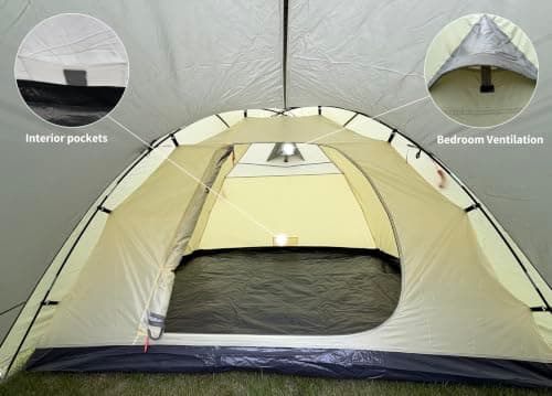 SAFACUS 3-4 Person Dome Camping Tent, Double layer, Full Waterproof Holiday Family 3 to 4 Man Tent, Easy to Set Up for Outdoors Hiking Fishing Traveling Beach Vacation — view 4