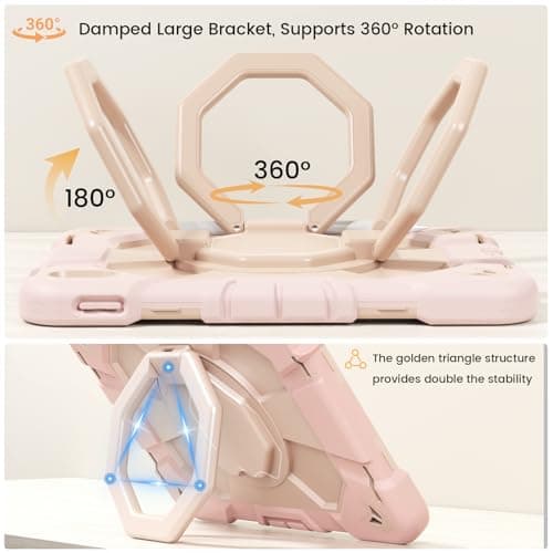 KVTVOU Shockproof Case for NEW iPad Air 11 Inch 2026/2025/2024 (M4/M3/M2), 360° Rotating Stand/Pencil Storage/Shoulder Strap, Military Grade Drop Protection Cover for iPad Air 11, Pink — view 2
