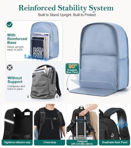 FIORETTO 25L School Bag for Girls & Teens, Womens Backpack Rucksack with Organized Pockets, Trolley Strap & Chest Buckle, Fits 15.6" Laptop, Ideal for School, Travel & Daily Use Black — view 4