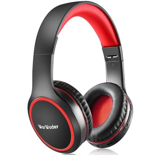 WorWoder Bluetooth Headphones Over Ear, 70H Playtime and 3 EQ Music Modes Wireless Headphones with Microphone, HiFi Stereo Foldable Lightweight Headset, Deep Bass for Home Office Cellphone PC (Red)