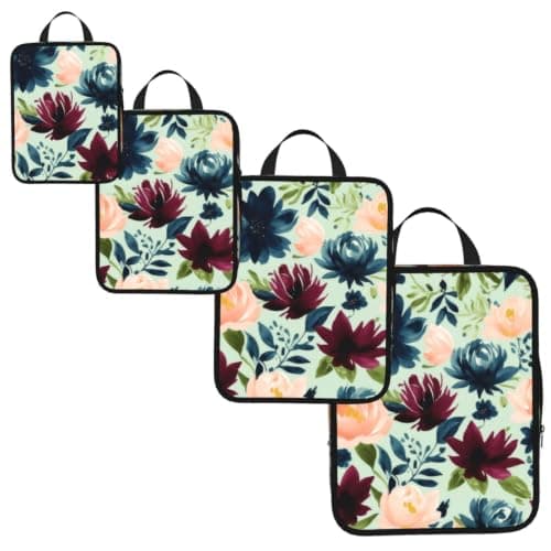 Maroon And Navy Flowers Print 4 Set Expandable Packing Organizers For Luggage Suitcase Travel Accessories — view 2