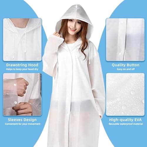 HCFGS Rain Poncho Raincoats for Adults, 2PCS Reusable Rain Jacket Rainwear with Hoods, Long Waterproof Ponchos for Emergency, Festivals, Camping, Travel — view 5