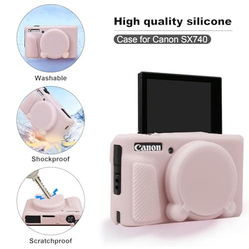 BOVKE Hard Case+Silicone Cover for Canon PowerShot SX740 Camera, Jelly Pink — view 4