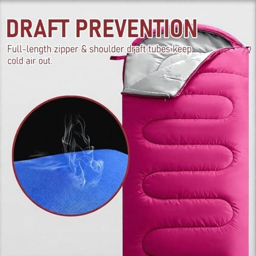 Sleeping Bag for Adults & Kids, 3‑4 Season Cold‑Weather Camping Gear with Carry Bag, Portable Lightweight for Hiking, Backpacking & Outdoor Music Festival (Red) — view 5