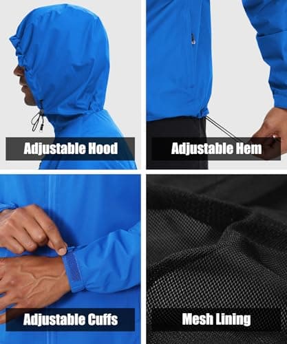 Huayuzh Mens Waterproof Jacket Men's Outdoor Jackets Lightweight Rain Coat Packable Windproof Softshell Hiking Camping Blue L — view 5
