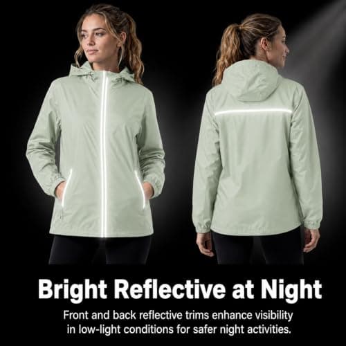 NWDEY Waterproof Jackets Women with Reflective Strips, Lightweight 300g Packable Raincoat for Ladies, Breathable Hooded Windbreaker Jacket for Hiking (UK, Alpha, L, Regular, Regular, Sky Blue) — view 5