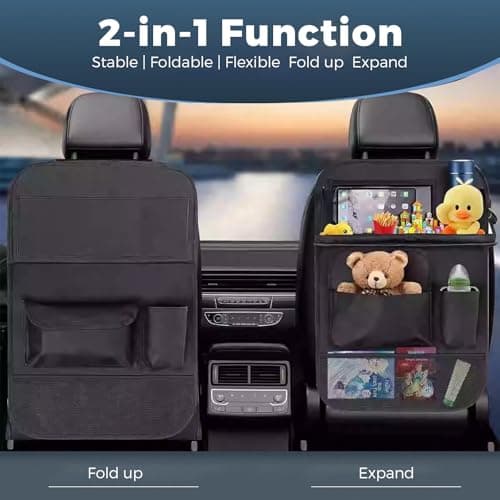 2-Pack Car Seat Storage Bags, Kids Car Backseat Organizer with Foldable Table Stand, Equipped with Car Seat Center Storage Net, Multi-purpose Car Storage Bags for Toys, Snacks, Travel Essentials — view 2