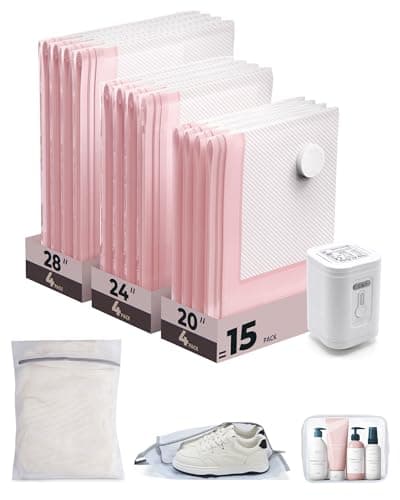 BAGSMART Travel Vacuum Bags for Suitcase & Home, 15 Pack with Wireless Pump