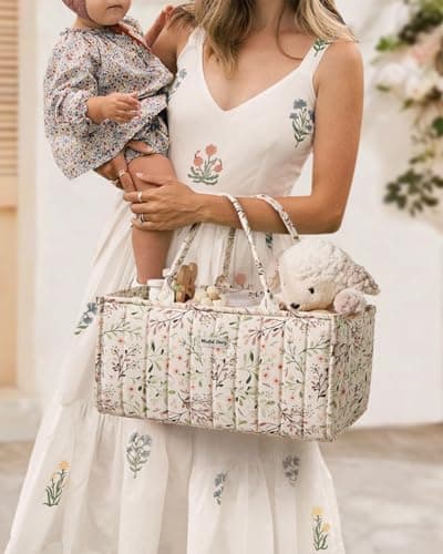 Blissful Diary Nappy Caddy Organiser, Baby Diaper Caddy for Nappy Station, Stylish Storage Basket for Newborn Essentials, Baby Shower Gifts for Girl or Boy,Pastoral Daisy — view 5