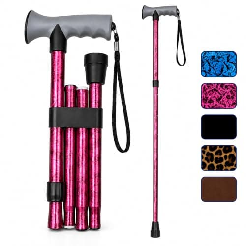 Life Healthcare Folding Gel Handle Walking Stick, Adjustable Aluminium Cane