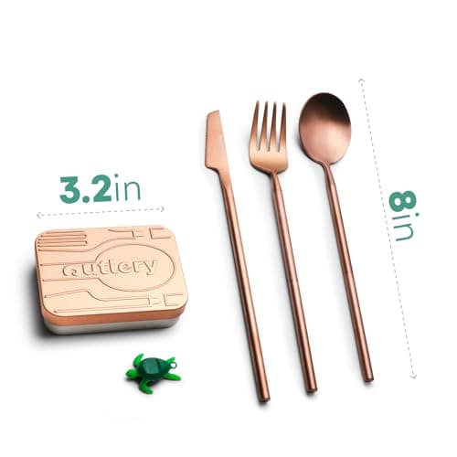 Outlery | Portable Camping Cutlery | Reusable Stainless Steel Travel Cutlery Set with Case | Pocket Sized, Durable and Easy to Clean (Rose Gold) — view 2