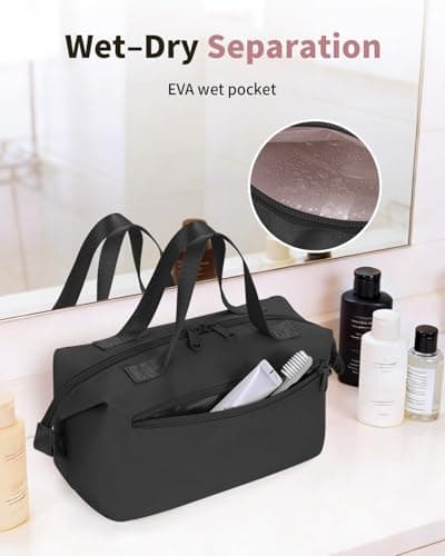ECOHUB Travel Toiletry Bag for Women, Water-resistant Wash Bag with Wet Pocket, Lightweight Makeup Cosmetic Organizer for Travel Accessories, Recycled Saving Organizer for Full-Sized Toiletries, Black — view 5