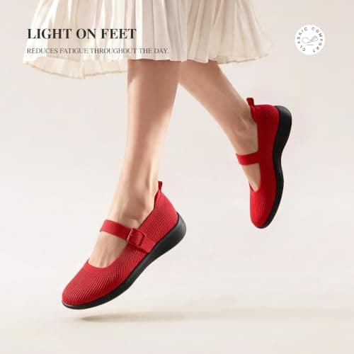 DREAM PAIRS Womens Ballet Mary Jane Flats Sneaker Shoes,Size 5.5,Red — view 5