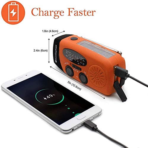 SOLARBABY Wind Up Solar Radio, Emergency Hand Crank Self Powered AM/FM Survival Solar Weather Radio with LED Flashlight,SOS Alarm,2000mAh Emergency Power Bank for Smart Phone (M-Orange) — view 2
