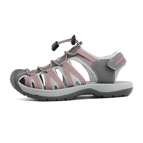 DREAM PAIRS Women's Sport Walking Sandals,Grey/Coral,9 — view 4