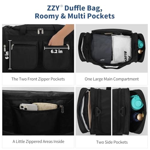 ZZY Men's 40L Gym Bag Sports Duffle with Lockable Zipper, 20-Inch Holdall for Fitness, Workout, Travel, Weekend Overnight Bag (Black) — view 4