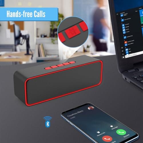 Kolaura Portable Wireless Speaker, Bluetooth 5.0 Speaker with 3D Stereo HiFi Bass, 1500mAh Battery, 12 Hour Playtime (Red - 2 Pack) — view 6