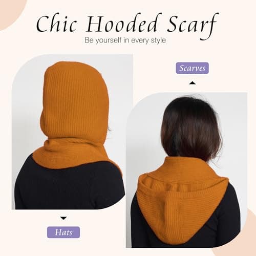 ACUSHLA Women's Hooded Scarf, 2-in-1 Knitted Hat Scarf Neck Warmer, ORANGE — view 3
