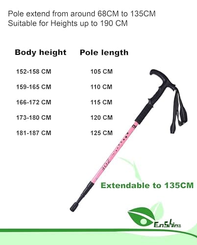 Hikehobby® 65CM to 135CM Antishock With Handle Trekking Walking Hiking Stick Pole (black) (Pink) — view 2