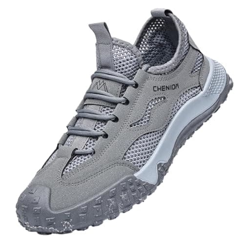 Breathable Mesh Sneakers for Men, Lightweight Outdoor Slip Casual Walking Shoes for Gym Running and Travel, gray, 7 UK — view 2