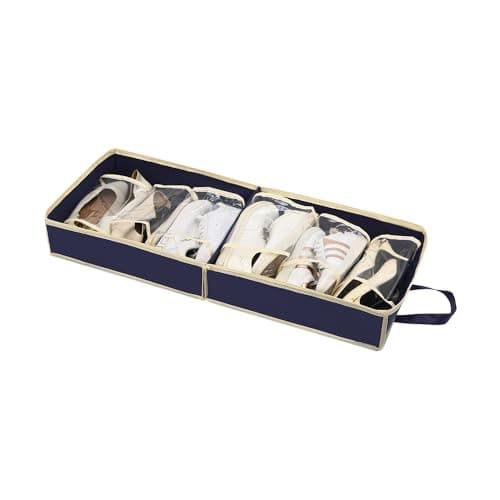 Foldable Travel Shoe Storage Bag – Portable Organiser Holds Up to 6 Pairs – Dustproof Zip Case with Handles – Compact Luggage Packing Solution for Home or Holiday – Multiple Colours (Navy Blue) — view 3