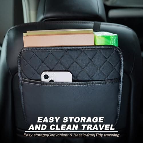DXNQ Car Seat Back Organizer, Large Capacity Foldable Car Seat Back Hanging Bag with 3 Extra Pockets, Waterproof Leather Car Seat Storage Organizer, Car Travel Essentials Accessories (Black) — view 6