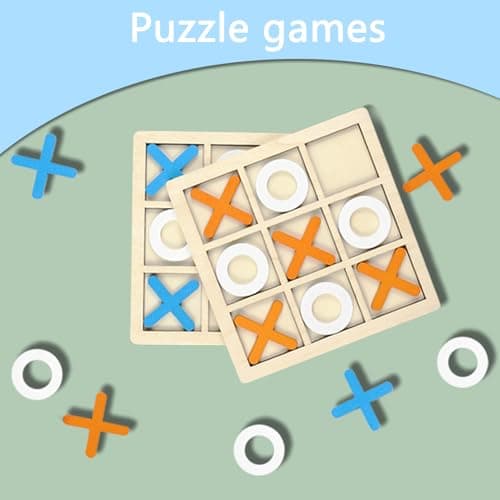 2 Pcs Noughts and Crosses Game,Funny Wooden Tic Tac Toe Game,Portable Travel Size Classic XO Chess Board Game for Kids Adults Indoor Game(Orange and White, Blue and White) — view 4