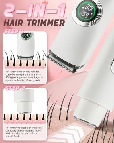 Maraiss 2 in 1 Electric Lady Shaver, Bikini Trimmer Women with Smart LED Display & Light, IPX6 Waterproof Wet & Dry Ladies Shavers for Legs Underarms Face, Cordless USB-C Razor with Travel Lock — view 2