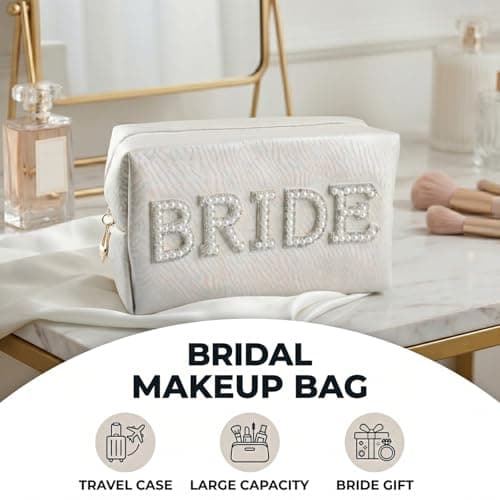 Hopzab Bridal Vanity Case, Exquisite Craftsmanship Travel Pouch for Weddings and Parties, Large Capacity White(Bride) — view 4