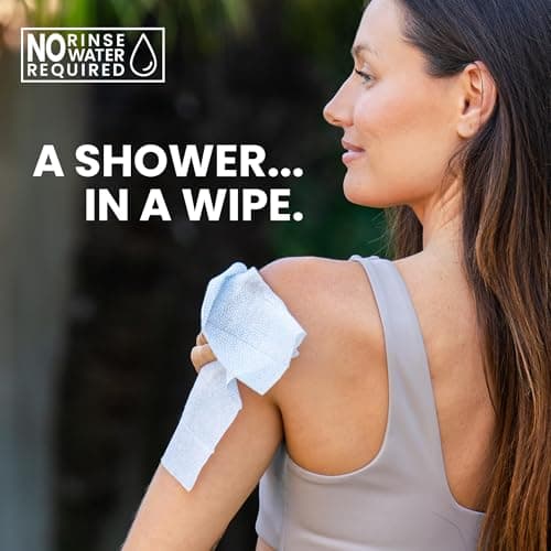 Super Fresh Shower Wipes Large Sandalwood Body Wipes for No Rinse Bathing Personal Hygiene Gym Travel or Camping Enriched with Aloe and Vitamin E 10 Individually Wrapped Disposable Sheets — view 2
