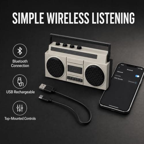 Anomat Retro Mini Bluetooth Speaker, USB Rechargeable, Grey — view 3