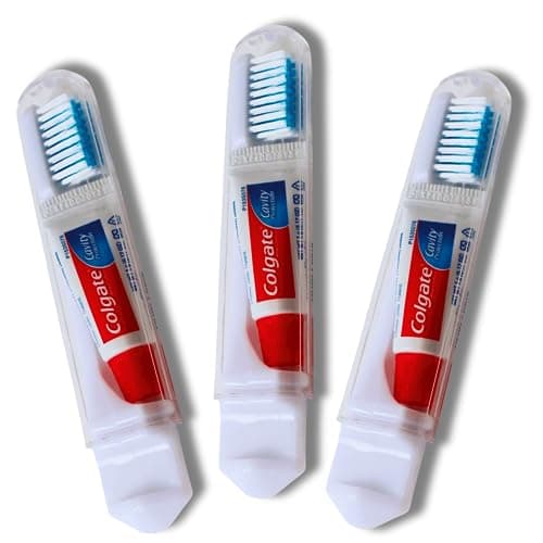 Colgate Travel Toothbrush Set of 3 by VistaHome - Foldable Toothbrush - Portable Toothbrush Set with Toothpaste - Orthodontic Toothbrush Set - Compact Toothbrush Set with Mini Toothpaste - Travel Size