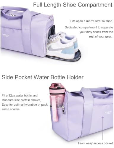 Gym Bag for Women,Pu Leather Handle,Dry Wet Separated with Shoe Compartment & Wet Pocket,Waterproof Duffle Bag for Travel Sports Fitness Workout Athletic (Purple, 19"-Medium) — view 4