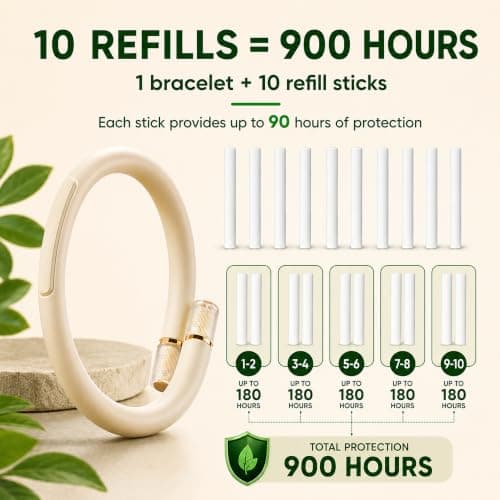 900 Hour Mosquito Repellent Bracelet with 10 Citronella Refills, Waterproof DEET-Free Insect Repellent Wristband, Reusable Anti Mosquito Bracelet for Adults, Kids, Travel, Camping & Garden (Beige) — view 3
