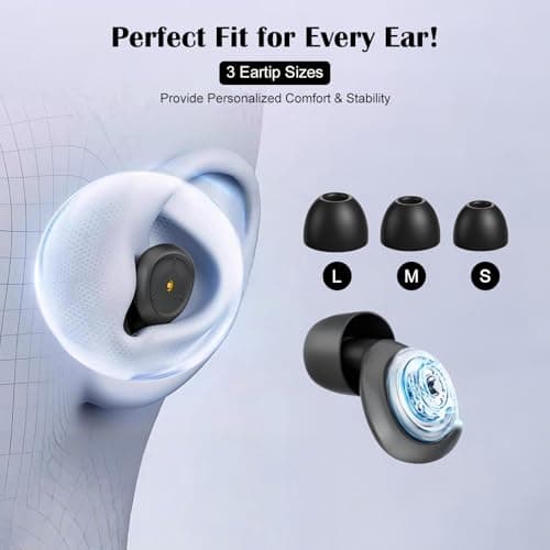 Ear Plugs for Sleep Noise Cancelling 50dB, Reusable Silicone Earplugs with Sleeping Eye Mask, Case & 3 Eartips(S/M/L), Soft Noise Reduction Earplugs for Sleep, Travel, Work, Concerts & Studying — view 4