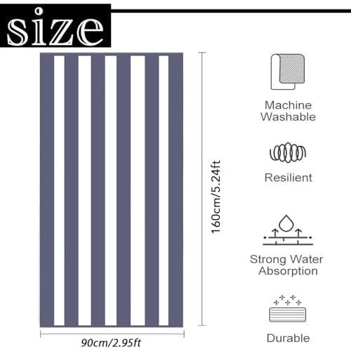 Large Quick Dry Microfibre Beach Bath Towel for Adult,Double Sides grey White Striped Sand Free Beach Towel with Bag,Lightweight Gym Yoga Sports Towel,Compact Travel Summer Beach Towel for Women Men — view 2