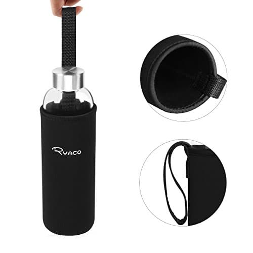 RYACO Glass Water Bottle 550ml/18oz,Borosilicate Glass Bottle with Neoprene Protective Case for Hot Cold Drinks,BPA-Free Leak Proof,Sport Water Bottles with Sponge Brush,Dishwasher Safe — view 6