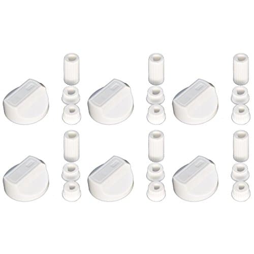 Ufixt Universal Cooker Control Knobs | 6 Pack White Oven Dial Kit | Includes 18 Adapters for All Shaft Sizes | Compatible with Most Brands