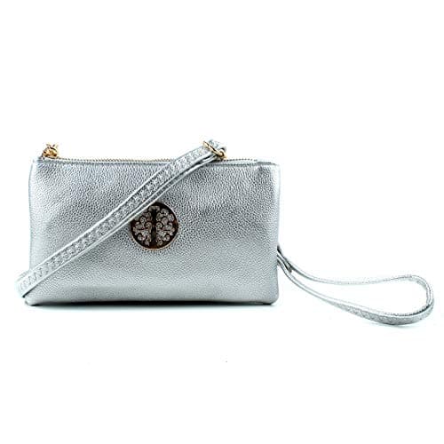 AOSSTA Womens Small Crossbody Bag for Girls Crossbody Phone Bags Mini Shoulder Handbag With Wristlet Adjustable Strap (Silver)