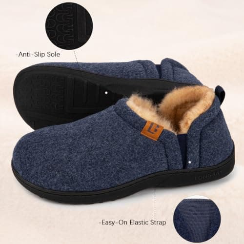 LongBay Men's Slippers Warm Memory Foam House Shoes Winter Gift Blue 6/7 UK — view 4