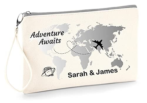 TM THREADS Personalised Family Passport Holder, Travel Documents Wristlet Pouch, 100% Brushed Cotton with Grey Zip, Silver Grey World Map Design — view 3
