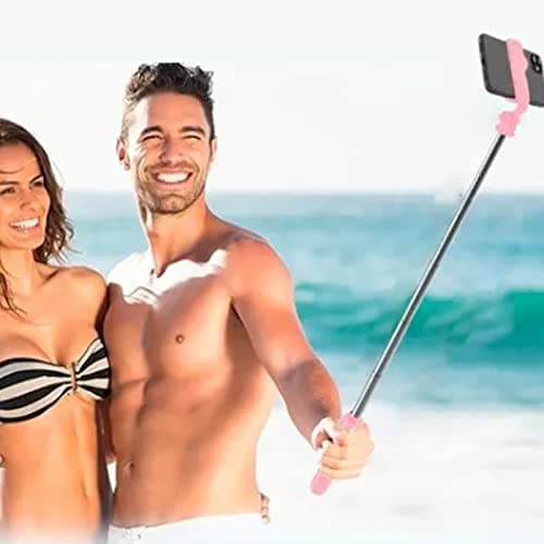 Domary Tripod Selfie Stick Portable Stainless Steel 360° Rotating Telescopic for Travel Remote Control 27.6in (Pink) — view 2