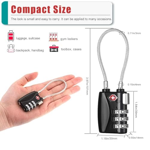 ZHEGE Suitcase Lock, TSA Approved Luggage Locks for Travel (Black & Sliver) — view 5