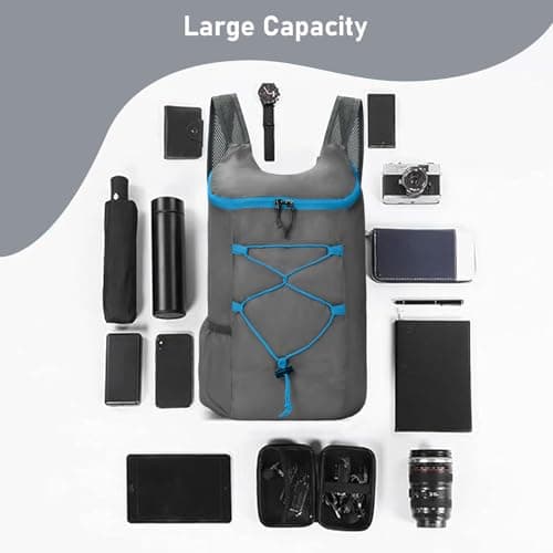 InfiniZer 2 Pcs Ultra Lightweight Foldable Backpacks Water Resistant Packable Rucksacks Hiking Daypacks for Women Men Outdoor Travelling Camping Biking Cycling Walking (Black 1+Grey 1) — view 5