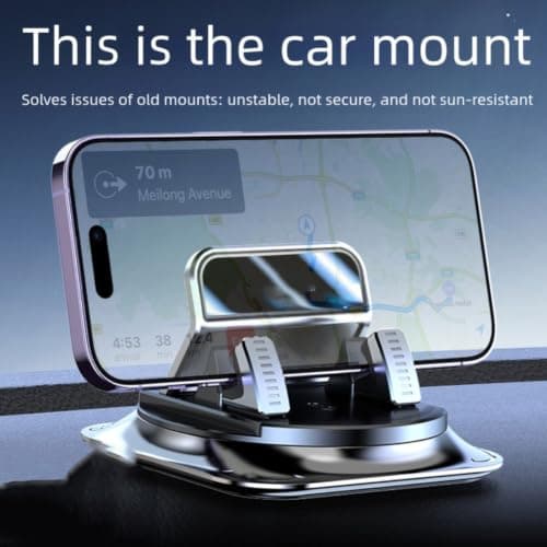 Getdoublerich 360° Rotating Car Phone Mount with Auto-Lock, Anti-Slip Dashboard Holder for Single-Hand Use, Fit for Smartphones, Black — view 2